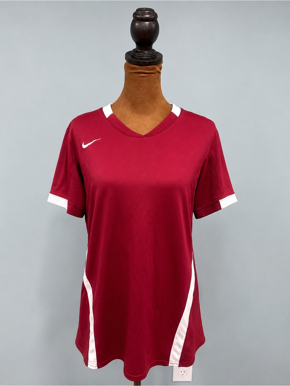 Nike Women's Burgundy Short Sleeve Performance Jersey with White Accents